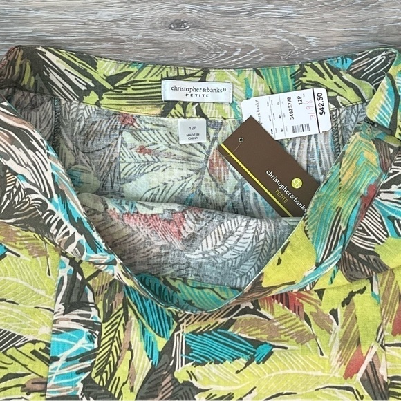 NWT Christopher & Banks linen blend tropical print side zip skirt, 12 petite. - Picture 2 of 8